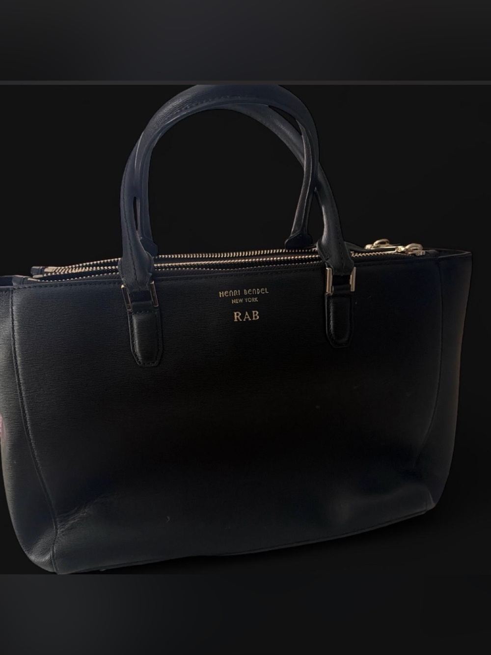 henri bendel Black Leather Top-Handle Satchel with Gold Hardware